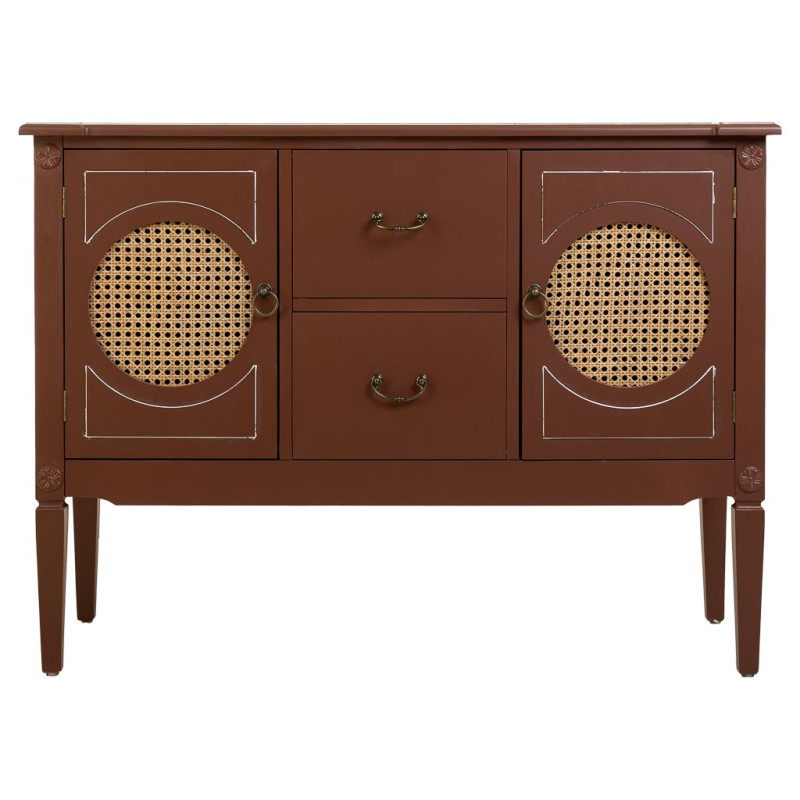 Buffet 2 portes 2 tiroirs bois et rotin chocolat 106x40x78 cm Savenela  - 3