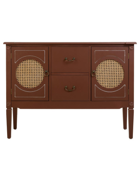 Buffet 2 portes 2 tiroirs bois et rotin chocolat 106x40x78 cm Savenela  - 3