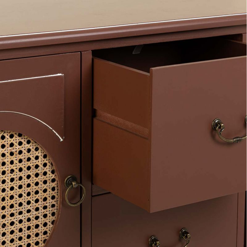 Buffet 2 portes 2 tiroirs bois et rotin chocolat 106x40x78 cm Savenela  - 6