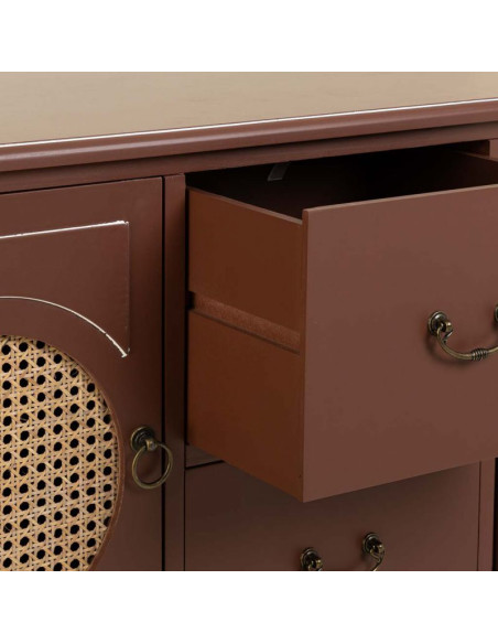 Buffet 2 portes 2 tiroirs bois et rotin chocolat 106x40x78 cm Savenela  - 6