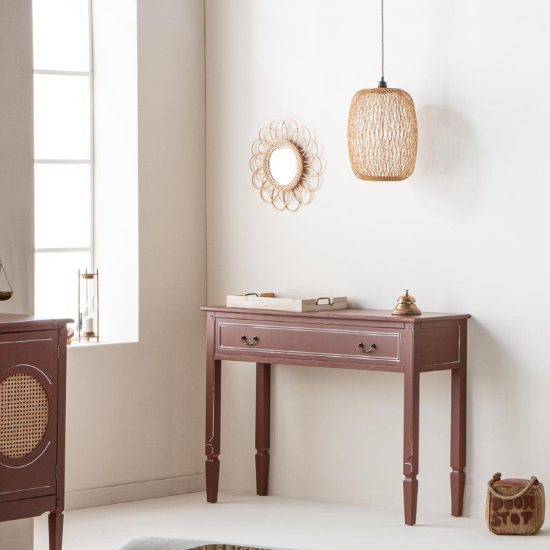 Console d’entrée bois chocolat avec tiroir 112x38x82 cm Savenela  - 2