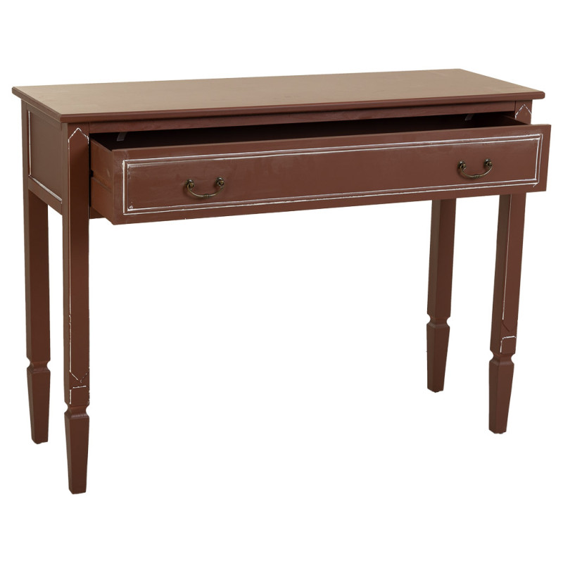 Console d’entrée bois chocolat avec tiroir 112x38x82 cm Savenela  - 4