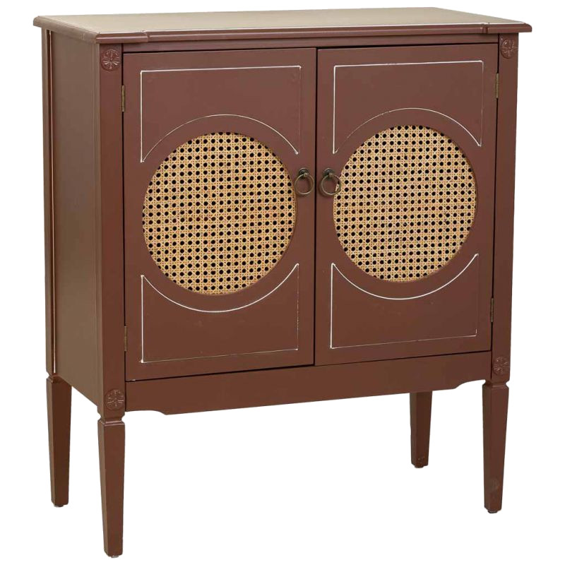 Buffet 2 portes bois et rotin chocolat 80x38x90 cm Savenela  - 1