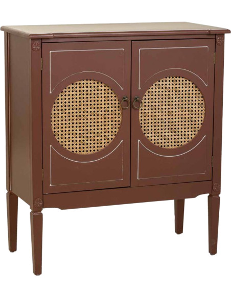 Buffet 2 portes bois et rotin chocolat 80x38x90 cm Savenela  - 1