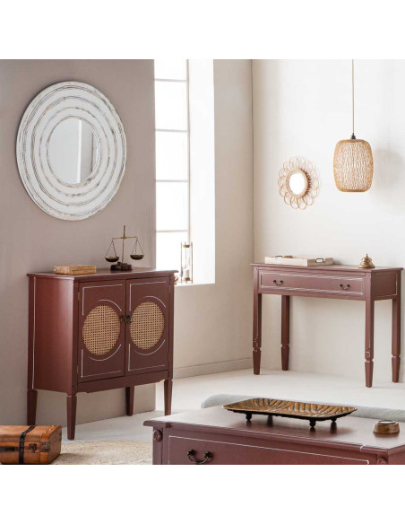 Buffet 2 portes bois et rotin chocolat 80x38x90 cm Savenela  - 2