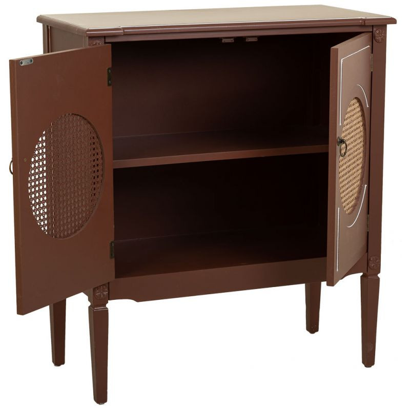 Buffet 2 portes bois et rotin chocolat 80x38x90 cm Savenela  - 4