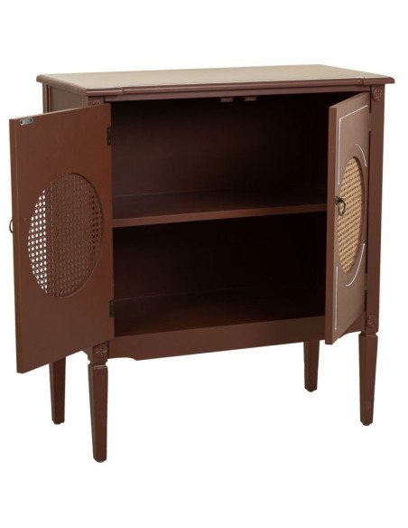 Buffet 2 portes bois et rotin chocolat 80x38x90 cm Savenela  - 4