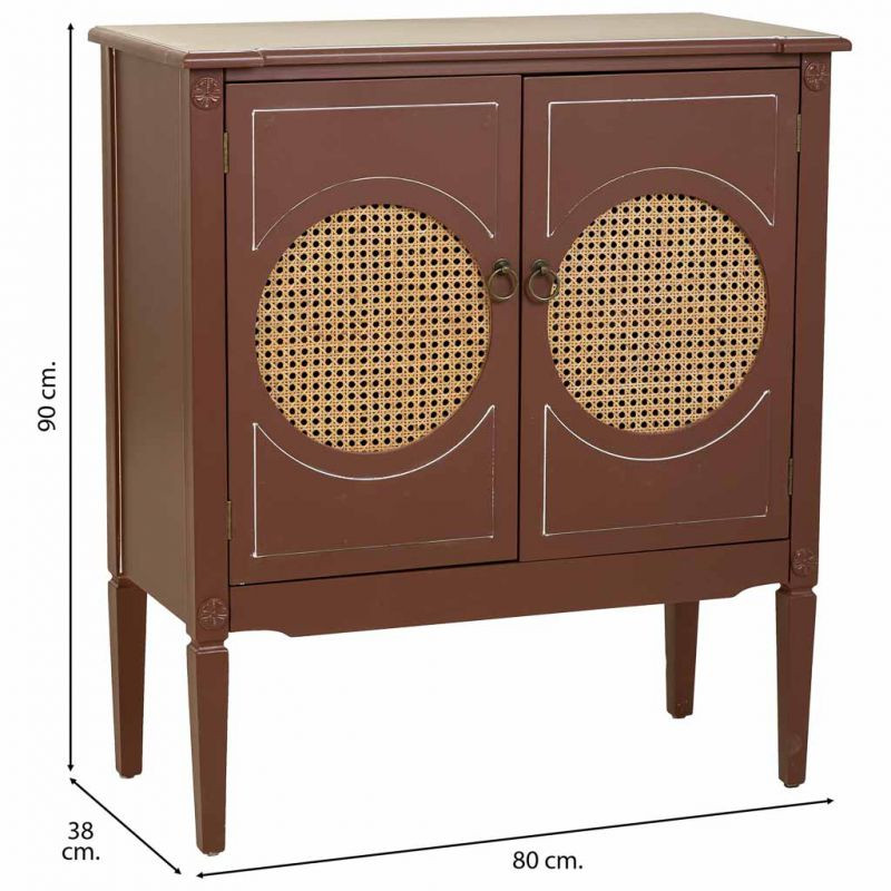 Buffet 2 portes bois et rotin chocolat 80x38x90 cm Savenela  - 8