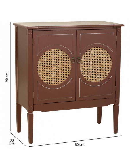 Buffet 2 portes bois et rotin chocolat 80x38x90 cm Savenela  - 8
