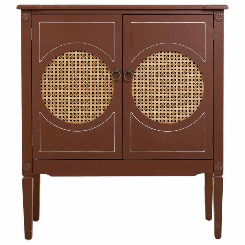 Buffet 2 portes bois et rotin chocolat 80x38x90 cm Savenela  - 3
