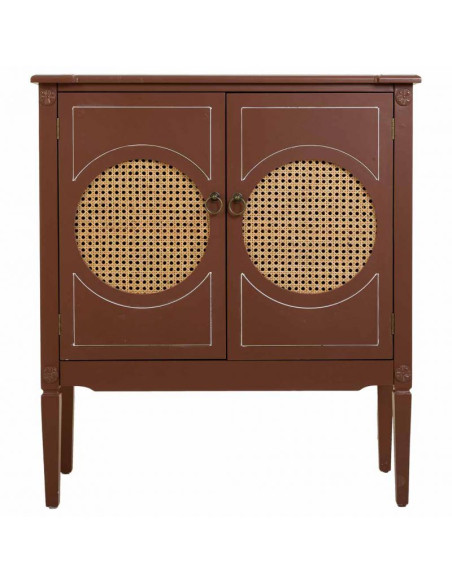 Buffet 2 portes bois et rotin chocolat 80x38x90 cm Savenela  - 3