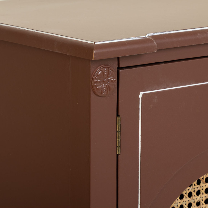 Buffet 2 portes bois et rotin chocolat 80x38x90 cm Savenela  - 6