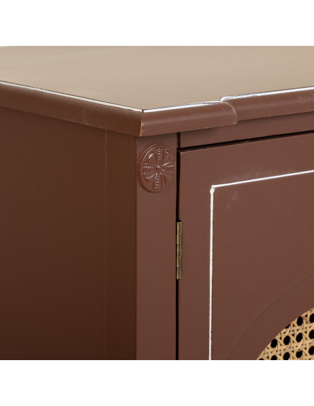 Buffet 2 portes bois et rotin chocolat 80x38x90 cm Savenela  - 6