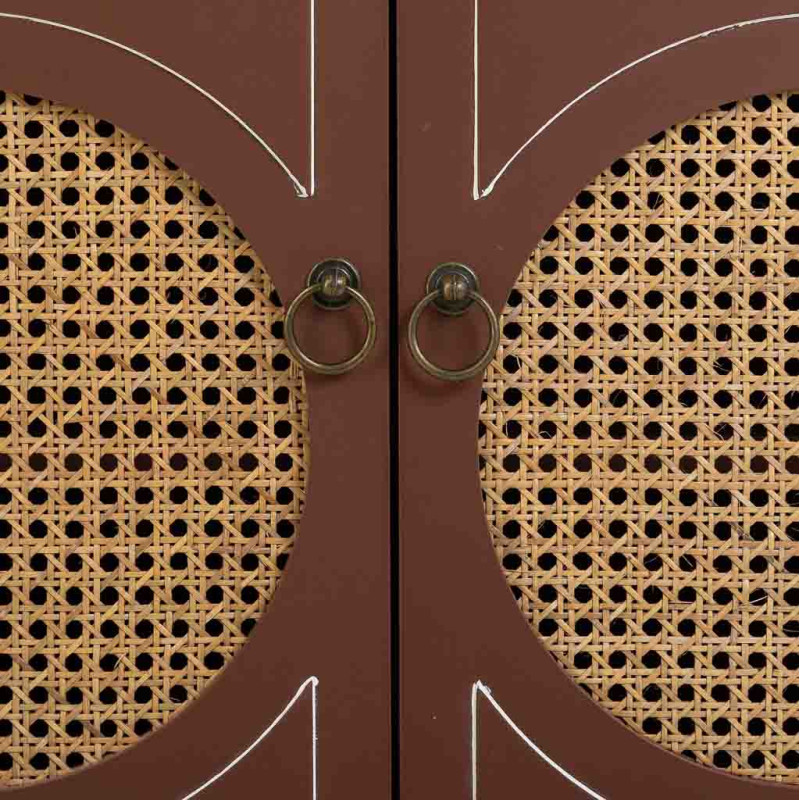 Buffet 2 portes bois et rotin chocolat 80x38x90 cm Savenela  - 7