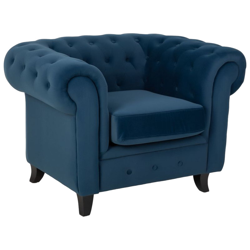 Fauteuil Chesterfield bleu marine aspect velours 110x81x77 cm Joreliel  - 1