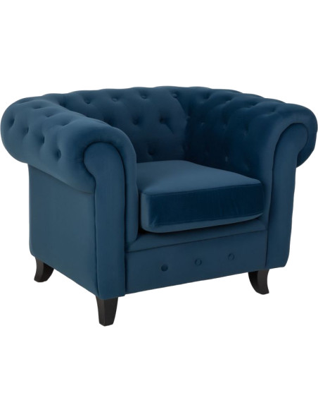 Fauteuil Chesterfield bleu marine aspect velours 110x81x77 cm Joreliel  - 1