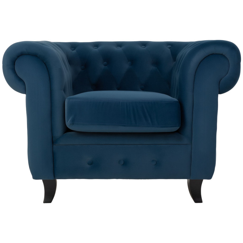 Fauteuil Chesterfield bleu marine aspect velours 110x81x77 cm Joreliel  - 3