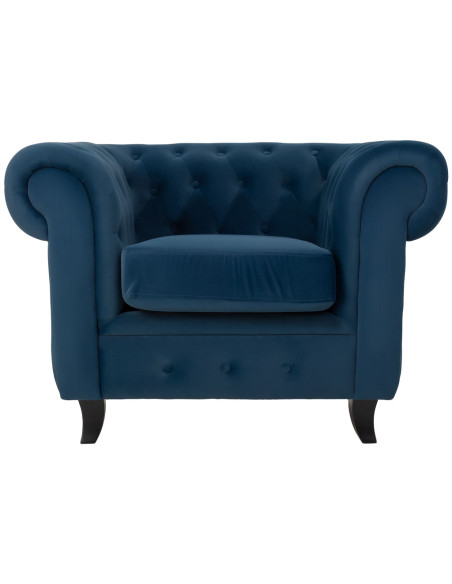 Fauteuil Chesterfield bleu marine aspect velours 110x81x77 cm Joreliel  - 3