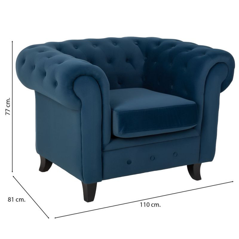 Fauteuil Chesterfield bleu marine aspect velours 110x81x77 cm Joreliel  - 9
