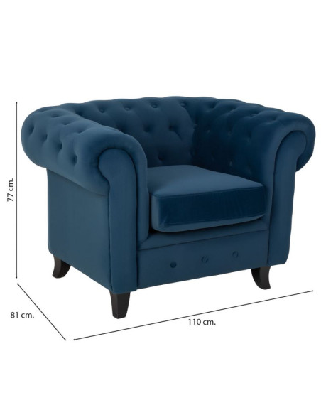 Fauteuil Chesterfield bleu marine aspect velours 110x81x77 cm Joreliel  - 9