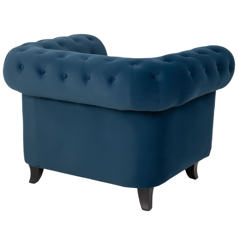 Fauteuil Chesterfield bleu marine aspect velours 110x81x77 cm Joreliel  - 4