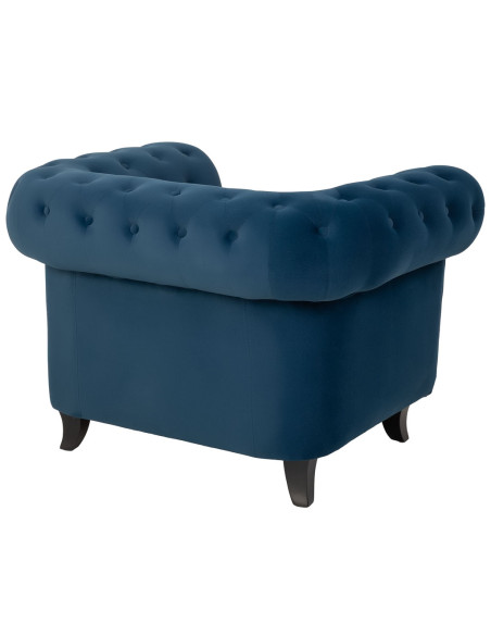 Fauteuil Chesterfield bleu marine aspect velours 110x81x77 cm Joreliel  - 4
