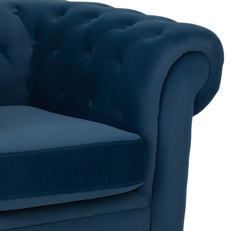 Fauteuil Chesterfield bleu marine aspect velours 110x81x77 cm Joreliel  - 5
