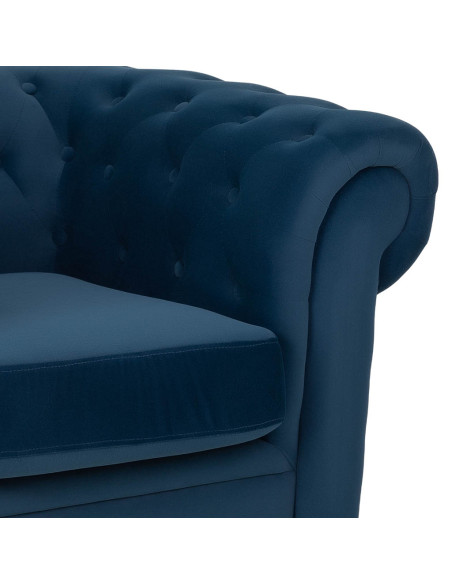 Fauteuil Chesterfield bleu marine aspect velours 110x81x77 cm Joreliel  - 5