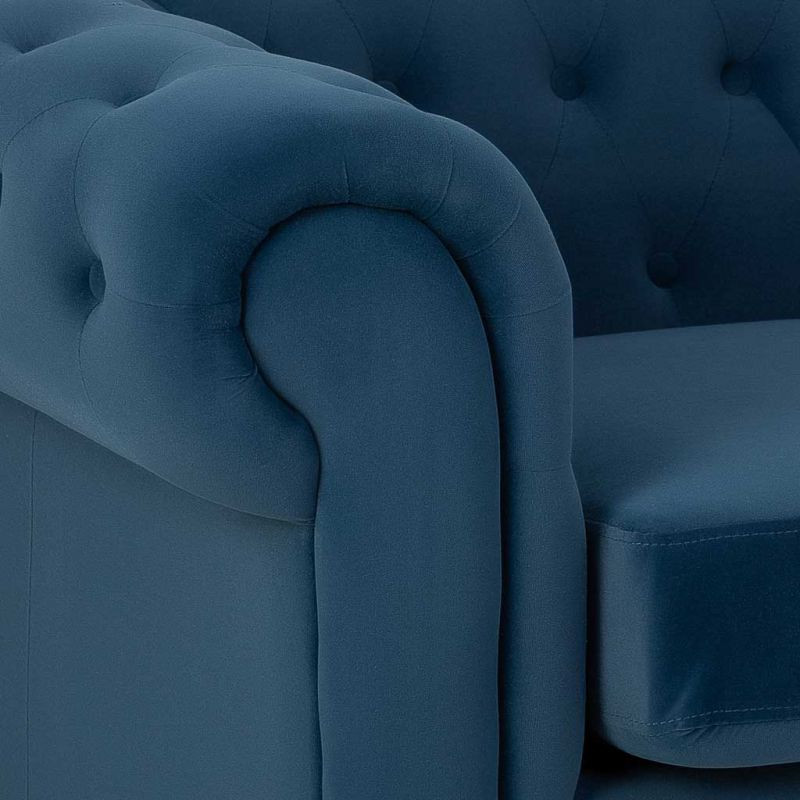 Fauteuil Chesterfield bleu marine aspect velours 110x81x77 cm Joreliel  - 6