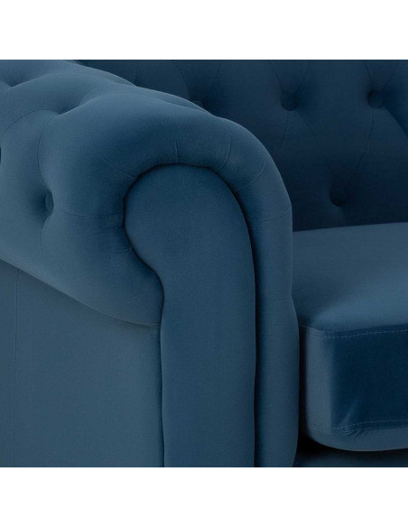 Fauteuil Chesterfield bleu marine aspect velours 110x81x77 cm Joreliel  - 6