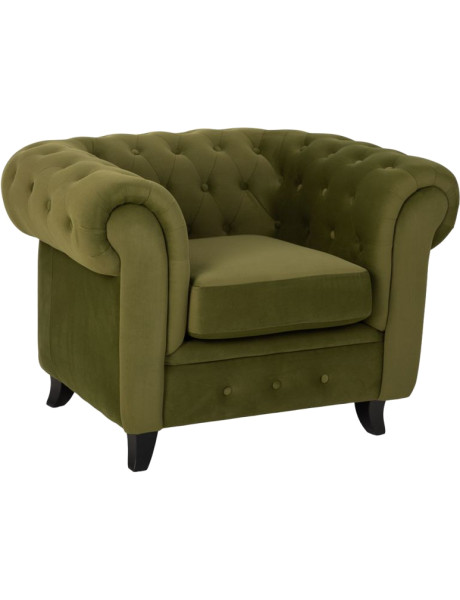 Fauteuil Chesterfield vert olive aspect velours 110x81x77 cm Joreliel  - 1