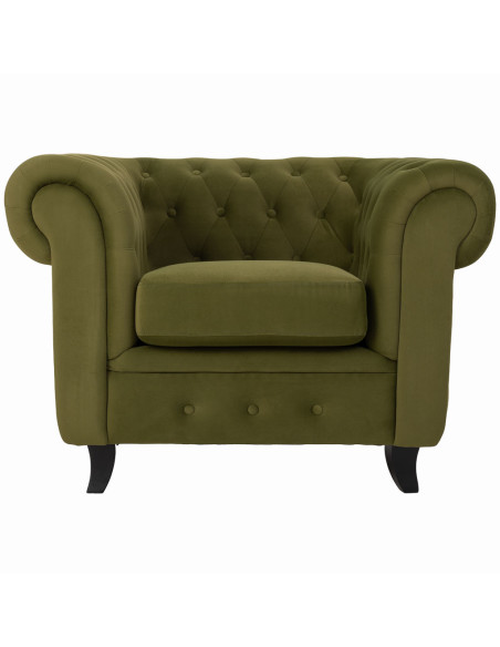 Fauteuil Chesterfield vert olive aspect velours 110x81x77 cm Joreliel  - 3