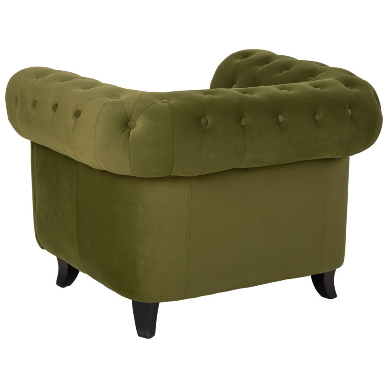 Fauteuil Chesterfield vert olive aspect velours 110x81x77 cm Joreliel  - 4