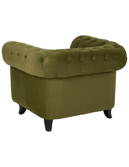 Fauteuil Chesterfield vert olive aspect velours 110x81x77 cm Joreliel  - 4
