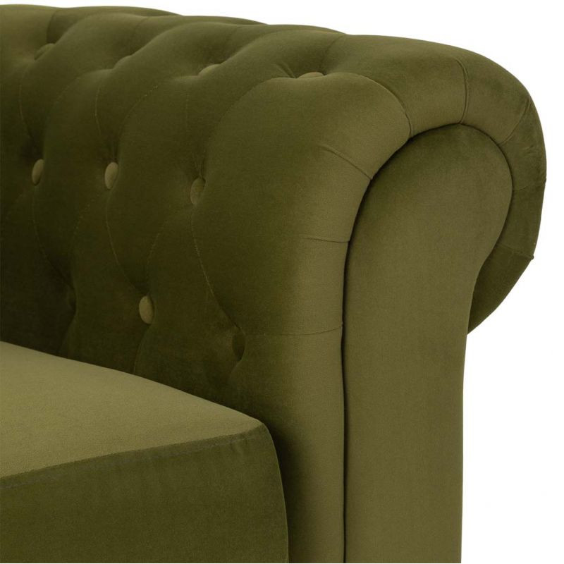 Fauteuil Chesterfield vert olive aspect velours 110x81x77 cm Joreliel  - 5