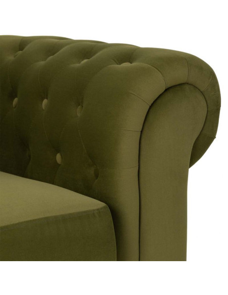 Fauteuil Chesterfield vert olive aspect velours 110x81x77 cm Joreliel  - 5