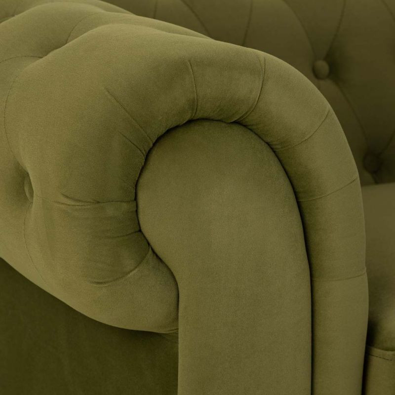 Fauteuil Chesterfield vert olive aspect velours 110x81x77 cm Joreliel  - 7