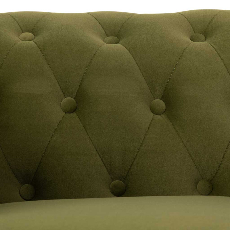Fauteuil Chesterfield vert olive aspect velours 110x81x77 cm Joreliel  - 8