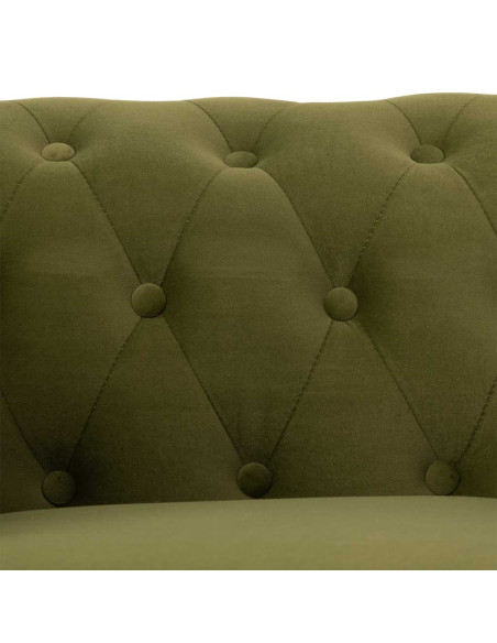 Fauteuil Chesterfield vert olive aspect velours 110x81x77 cm Joreliel  - 8