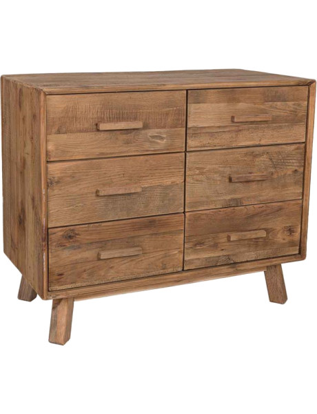 Commode 6 tiroirs pin recyclé brun miel 103x48x85 cm Varelesa  - 1