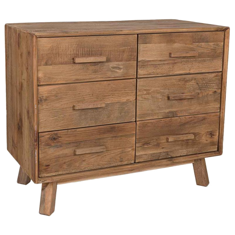 Commode 6 tiroirs pin recyclé brun miel 103x48x85 cm Varelesa  - 1