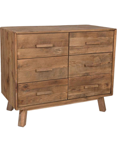 Commode 6 tiroirs pin recyclé brun miel 103x48x85 cm Varelesa  - 1