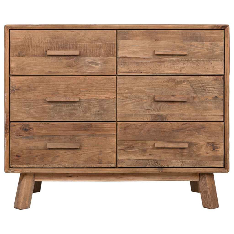 Commode 6 tiroirs pin recyclé brun miel 103x48x85 cm Varelesa  - 2