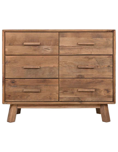 Commode 6 tiroirs pin recyclé brun miel 103x48x85 cm Varelesa  - 2
