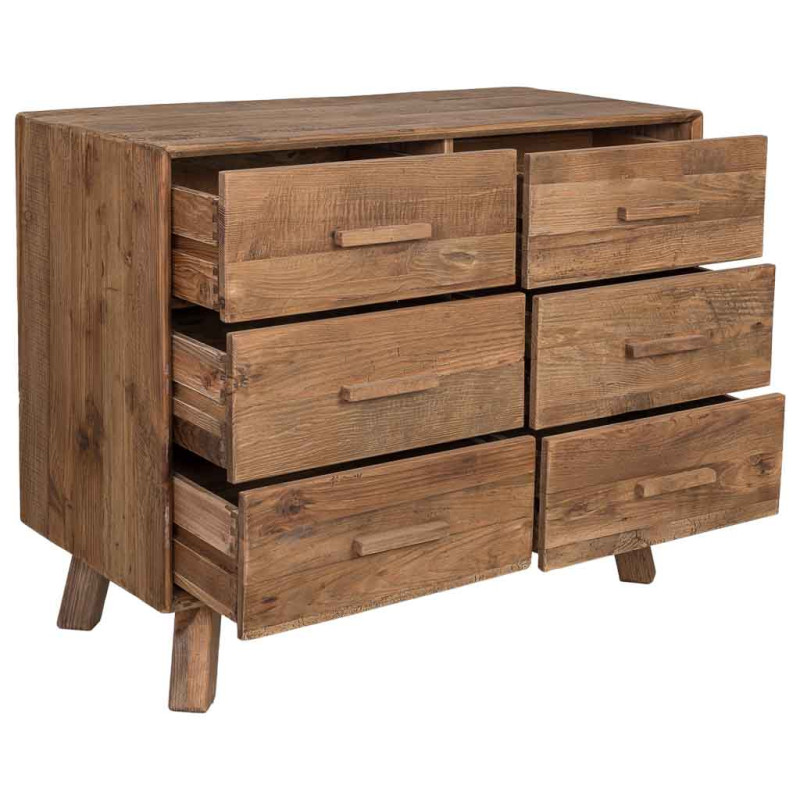Commode 6 tiroirs pin recyclé brun miel 103x48x85 cm Varelesa  - 3