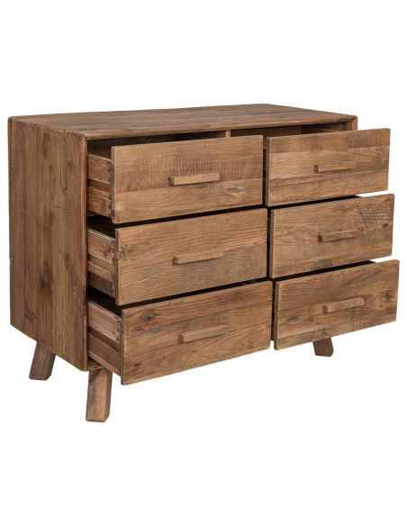 Commode 6 tiroirs pin recyclé brun miel 103x48x85 cm Varelesa  - 3