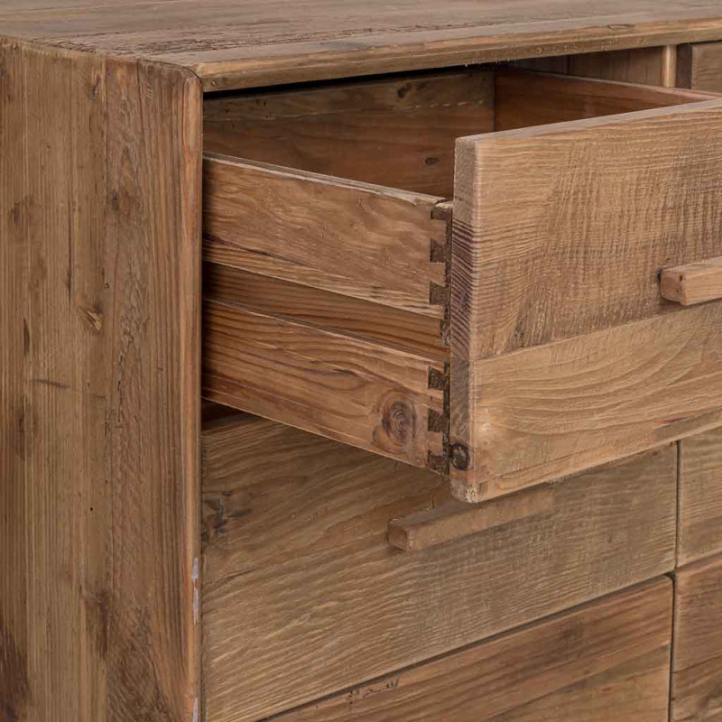 Commode 6 tiroirs pin recyclé brun miel 103x48x85 cm Varelesa  - 5