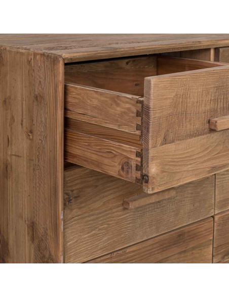 Commode 6 tiroirs pin recyclé brun miel 103x48x85 cm Varelesa  - 5