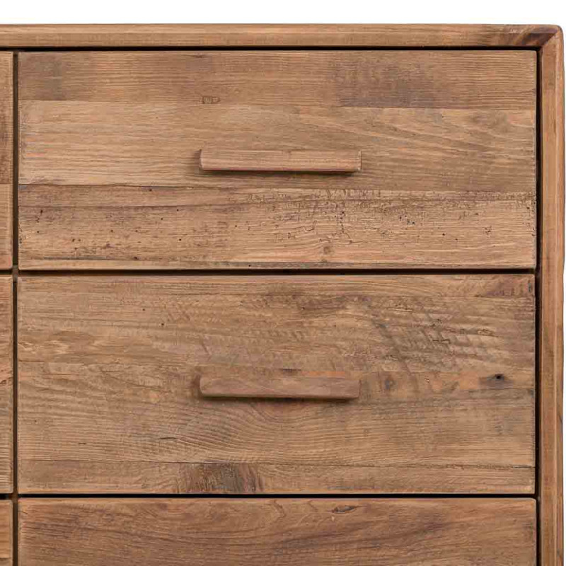 Commode 6 tiroirs pin recyclé brun miel 103x48x85 cm Varelesa  - 9