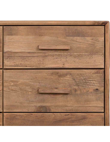 Commode 6 tiroirs pin recyclé brun miel 103x48x85 cm Varelesa  - 9